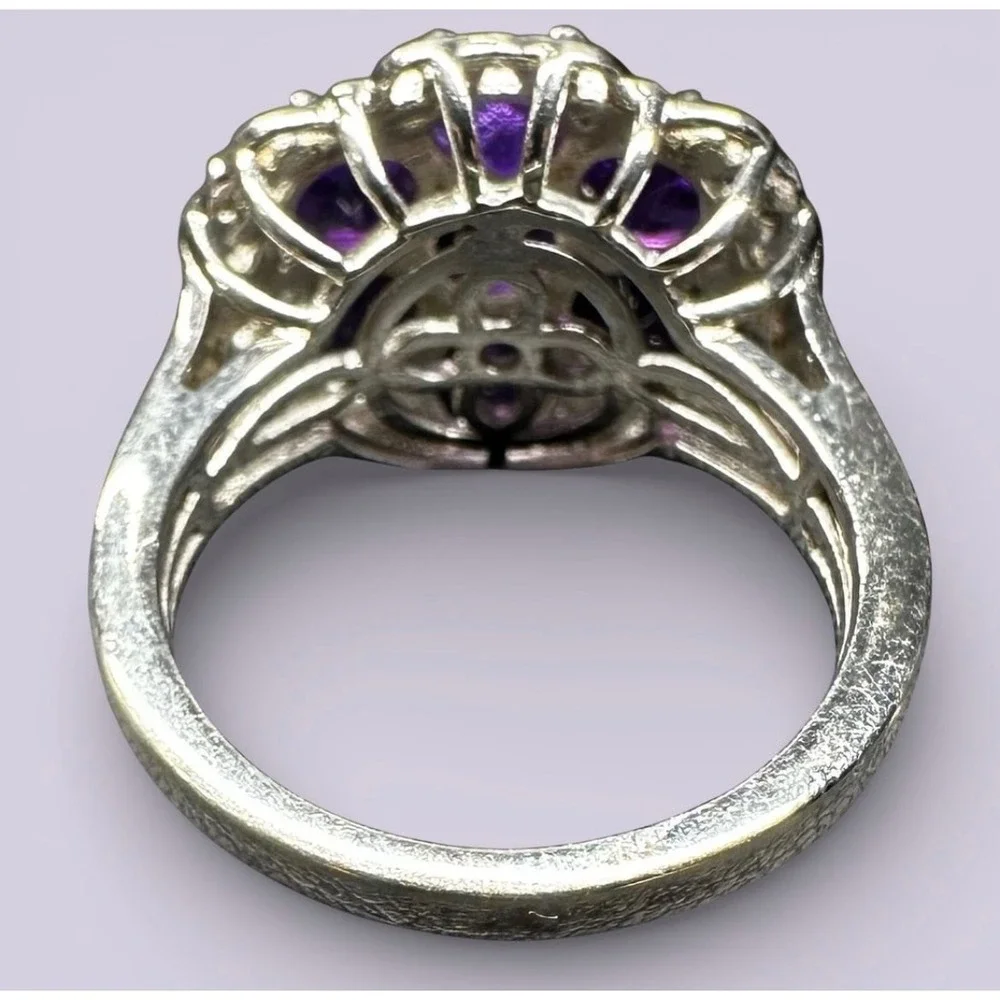 Sterling Silver‎ STS Karis Purple Gemstone Cluster Filigree Statement Ring 6.75